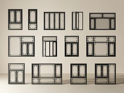 Casement Windows Various Designs For Home Interior With Different Frame Styles And Glass Panels 3d model
