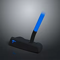 Modern Black Golf Putter With Blue Grip And Brand Logo Design