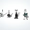 Various Types of Home Gym Sports Equipment Including Rowing Machine Exercise Bike and Treadmill