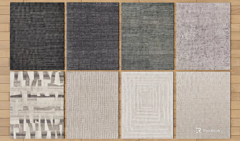 Assorted Square Rugs With Various Colors Textures And Modern Patterns 3d model