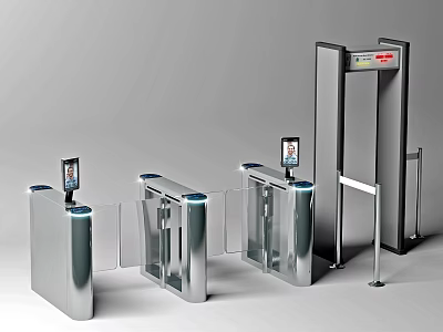 Modern Public Facilities Security Gate And Automatic Turnstile With Digital Screens 3d model