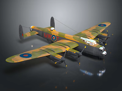 Vintage Military Fighter Aircraft With Camouflage Paint Propellers And Round Wing Insignia 3d model