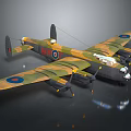 Vintage Military Fighter Aircraft With Camouflage Paint Propellers And Round Wing Insignia