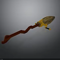 Ancient Decorative Spear 3D Render With Red Shaft Yellow Ornaments And Intricate Head Design