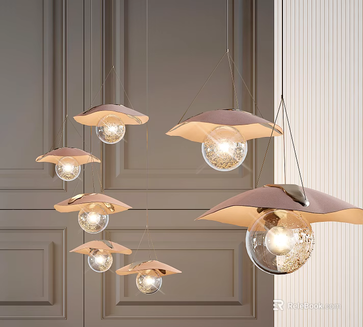 Elegant Modern Pendant Lights With Umbrella Shaped Shades And Clear Glass Bulbs Against Minimalist Wall 3d model 