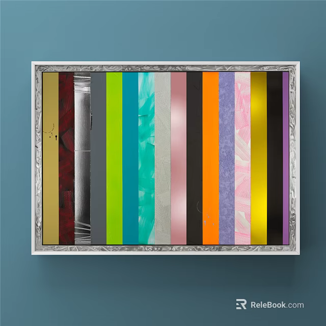 Colorful Vertical Stripes Framed Artwork With Vibrant Hues For Wall Decor 3d model 