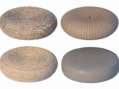 Light Brown Woven Round Stools with Gray Padded Seat for Home Use 3d model