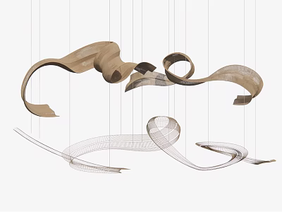 Artistic Abstract Chandelier With Irregular Curved Shapes Suspended In Modern Living Room 3d model
