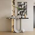 Modern Console Table With Marble Top Abstract Wall Art And Green Plant Decor 3d model