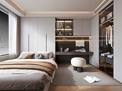Modern Tatami Bedroom Interior With Built In Storage Desk Wardrobe And Natural Light 3d model