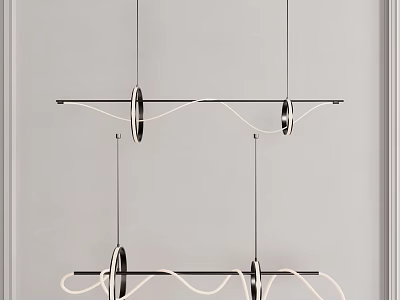 Modern Minimalist Chandelier With Linear Metal Frame And Curved Light Lines 3d model