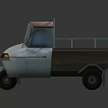 Cartoon Style Three Wheeled Truck With Blue Railings White Front And Brown Roof