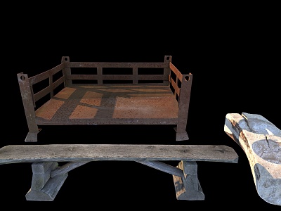 wooden bench iron rack 3d model