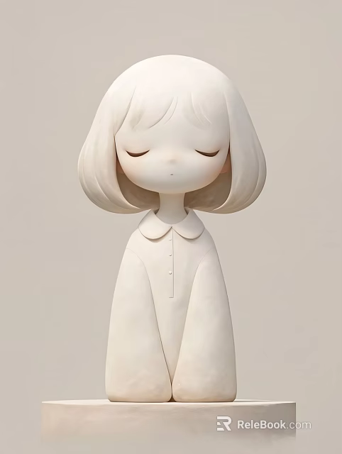 Cute White Decorative Figurine Set With Short Hair Collared Dress Closed Eyes Home Decor 3d model 