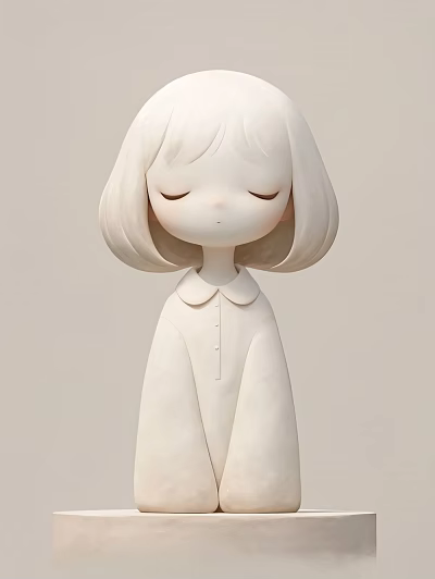 Cute White Decorative Figurine Set With Short Hair Collared Dress Closed Eyes Home Decor 3d model