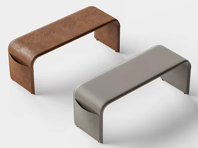 Modern Leather Bed Bench in Brown and Gray with Curved Legs Design 3d model