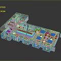 Multi Level Building Architectural Floor Plan With Room Layout And Distribution Design 3d model