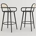 Modern Black Metal Frame Bar Stools With Cane Backrest And Armrest Design 3d model