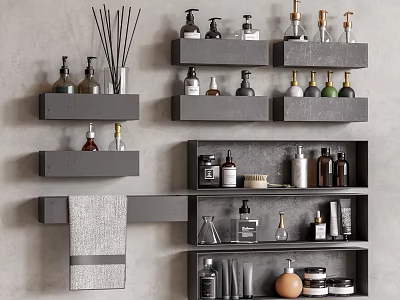 Stylish Bathroom Wall Mounted Shelves With Multi Tiered Storage For Toiletries And Towel 3d model