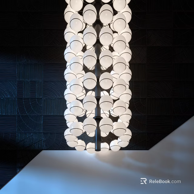 Elegant Contemporary Chandelier Featuring Multiple Circular Glass Lights Against Dark Wall 3d model 
