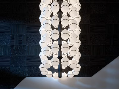 Elegant Contemporary Chandelier Featuring Multiple Circular Glass Lights Against Dark Wall 3d model