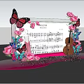 Romantic Wedding March Photo Check-in Spot with Pink Roses Butterflies and Violin