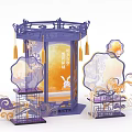 Traditional Mid-Autumn Lantern Display With Moon Rabbit And Purple Gold Auspicious Clouds