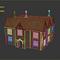 Traditional Red Brick House With Gabled Orange Roof Multiple Chimneys And Classic Windows