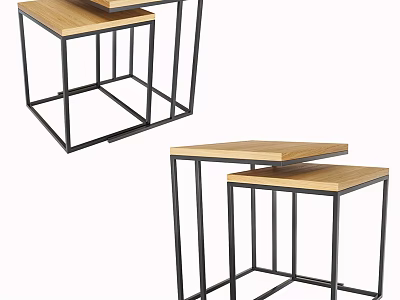 Modern Nesting Tables With Wooden Tops And Black Metal Frames Design 3d model