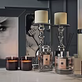Modern Decorative Ornaments Set with Black Table Lamp Photo Frames Candles and Wall Art
