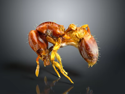Detailed Close Up Of Brown Ant Showing Legs Antennae On Dark Reflective Background 3d model