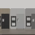 Modern Kitchen Interior With Different Color Refrigerators Built In Ovens And Wooden Cabinets