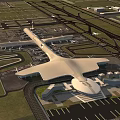 Aerial View Of Modern Large International Airport Terminal With Runways Aprons And Countless Parked Aircraft