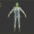 3D Model Man Wearing Light Blue Shirt Light Gray Coat Pants And Dark Brown Shoes