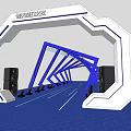 Aerospace Theme Exhibition Hall With Arch Structure Blue Lighting And Speakers