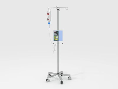 Medical IV Stand With Mobile Wheels IV Bag Holder And Control Panel 3d model