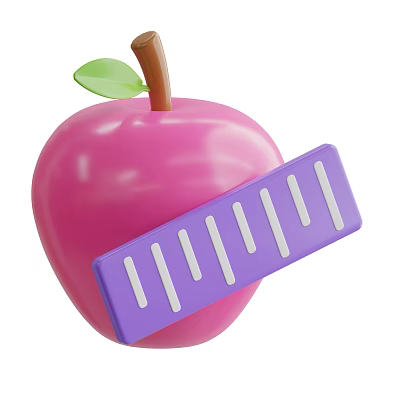 Fresh Pink Apple With Green Leaf Brown Stem And Purple Ruler 3d model