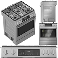 Modern Sleek Kitchen Appliances Stainless Steel Refrigerator Range Hood Oven Microwave