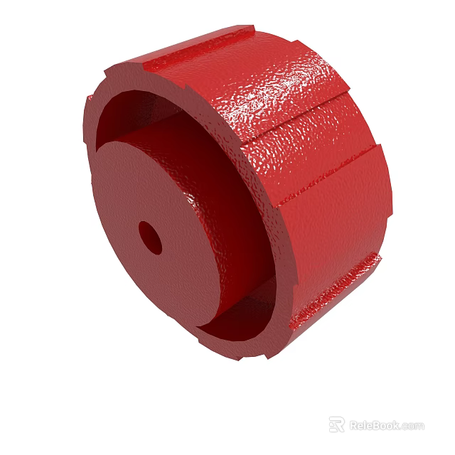 Red Textured Industrial Wheel With Central Hole And Sturdy Design Structure 3d model