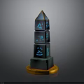 Multi Layered Obelisk Structure With Glowing Symbols Blue Pyramid Top And Orange Base