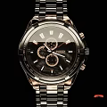 Elegant Chronograph Watch With Black Dial Rose Gold Bezel And Black Metal Strap
