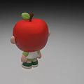 Cute Cartoon Character With Apple Shaped Red Head Green Clothes And Leaf