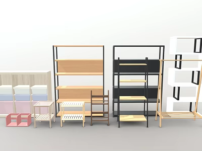 Various Open Design Storage Shelving Units With Multiple Tiers And Color Options 3d model