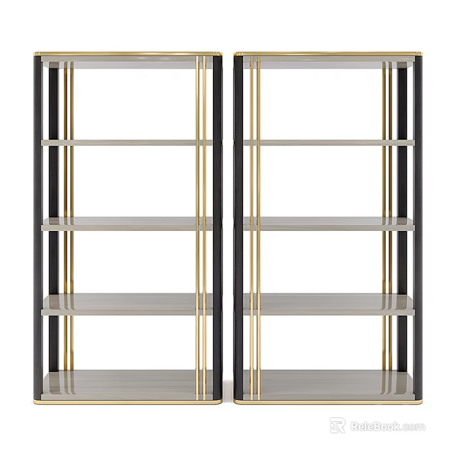 Contemporary Interior Storage Shelf Unit With Metal Frame And Multiple Shelves 3d model 