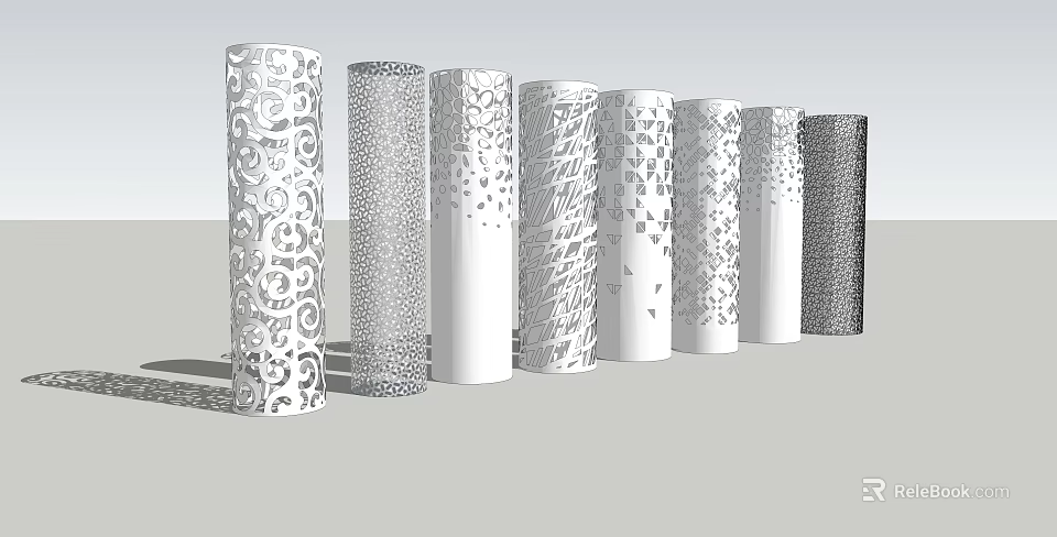 Decorative White Columns With Various Intricate Patterns Perforated Designs And Modern Styles 3d model