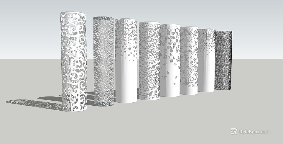 Decorative White Columns With Various Intricate Patterns Perforated Designs And Modern Styles 3d model 