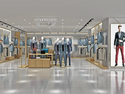 GIAFANVAD Clothing Store Showcasing Suits Mannequins Display Racks And Bright Lighting 3d model