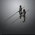 Two Medieval Warriors In Armor Holding Long Spears And Metal Shields 3d model