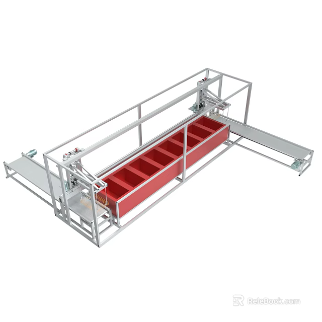 Industrial Conveyor Machine With Metal Frame And Red Trough Sections 3d model 