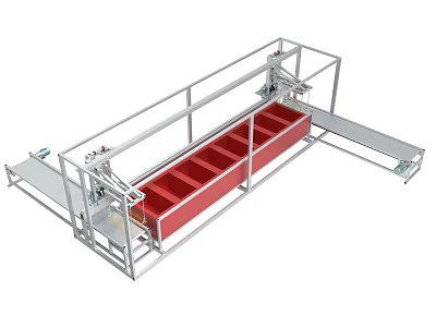 Industrial Conveyor Machine With Metal Frame And Red Trough Sections 3d model